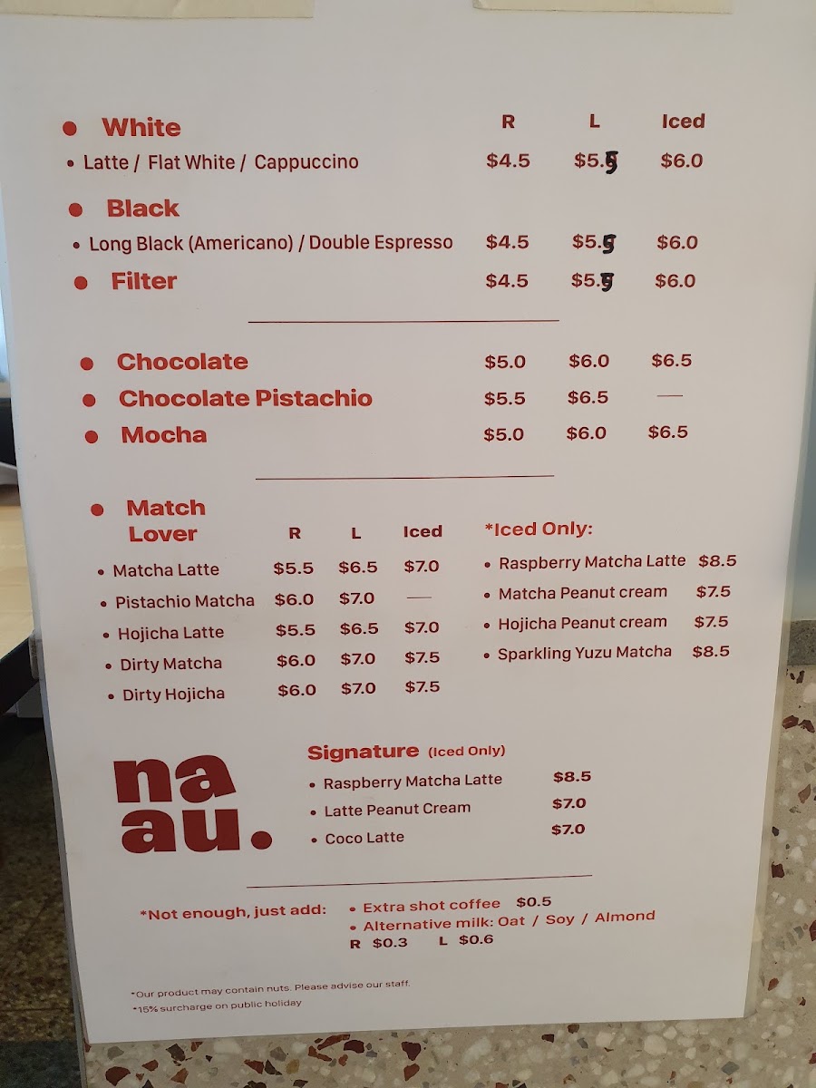 Naau Cafe menu board