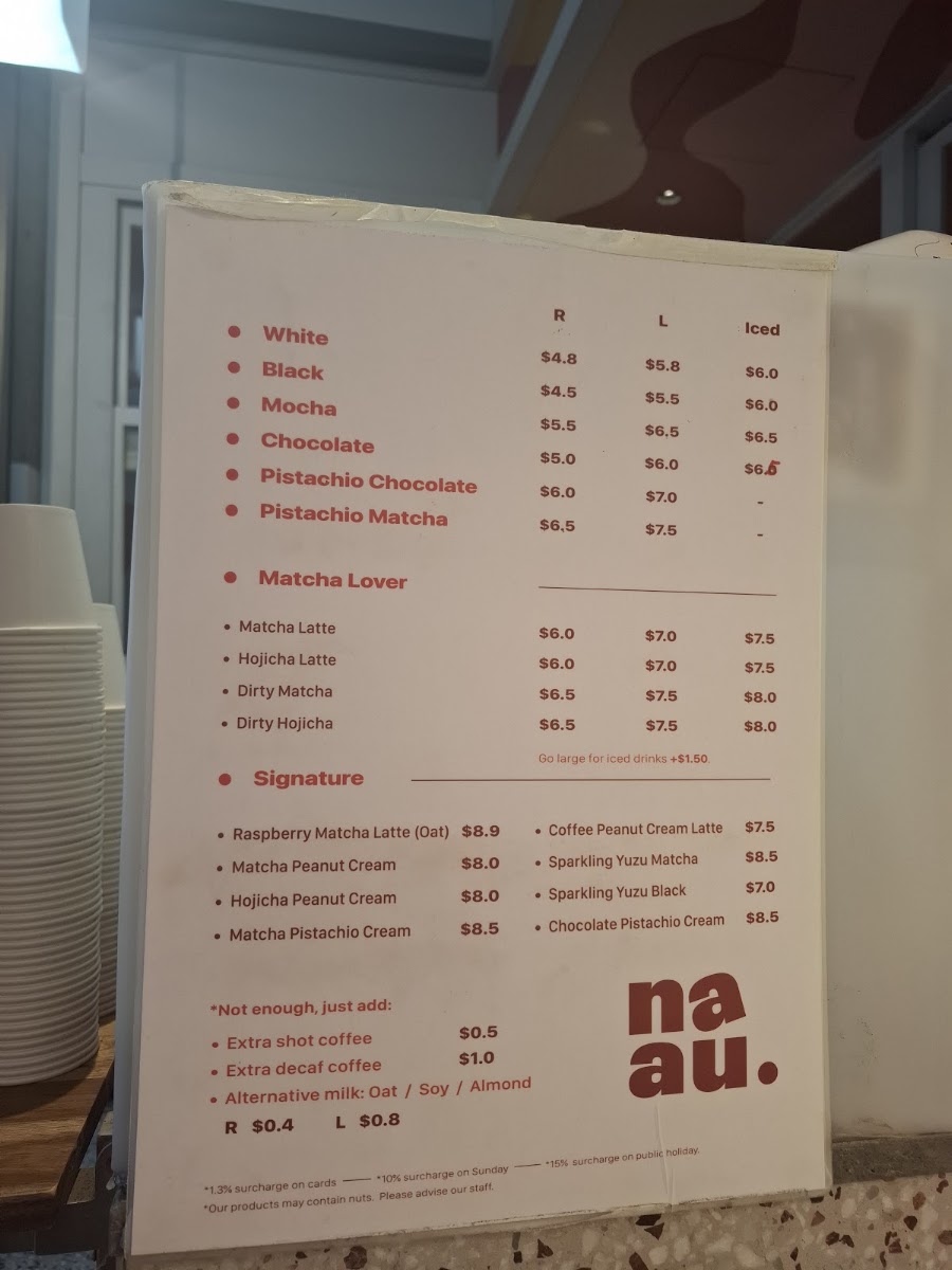 Naau Cafe menu board