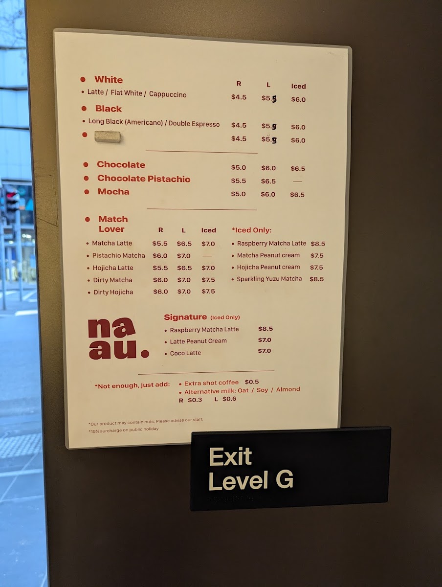 Naau Cafe menu board