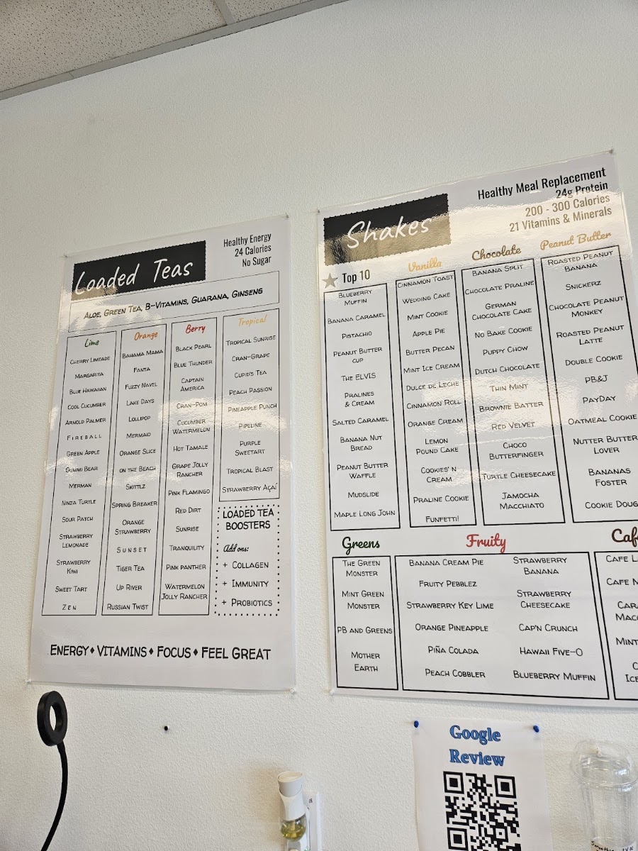 Palm Bay Nutrition menu board