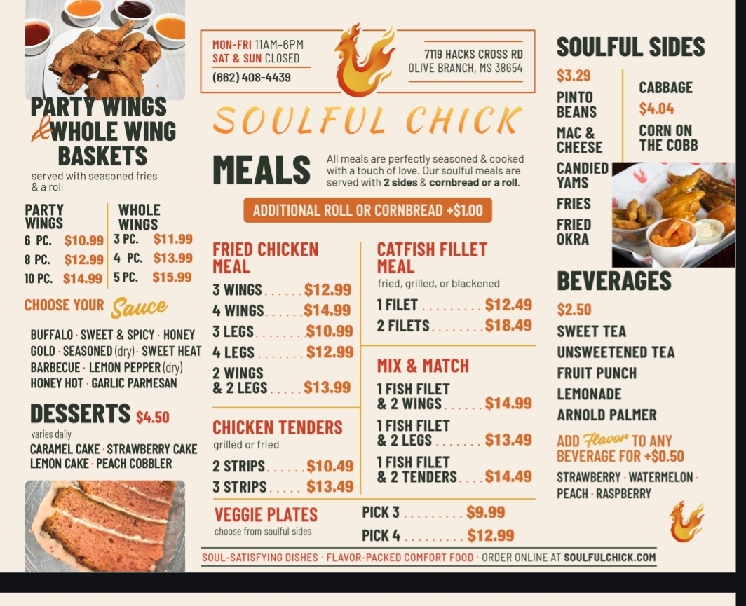 Soulful Chick menu board