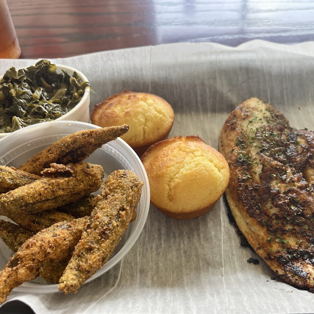 Blackened Catfish Fried Okra Greens