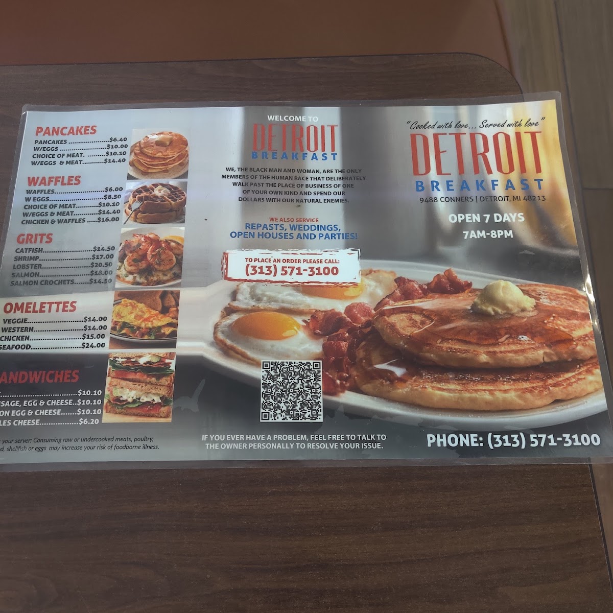 Detroit Breakfast menu board
