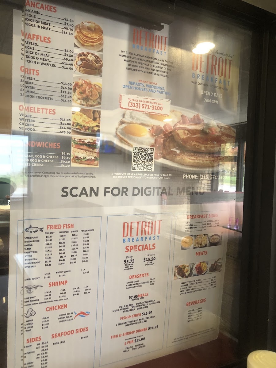 Detroit Breakfast menu board