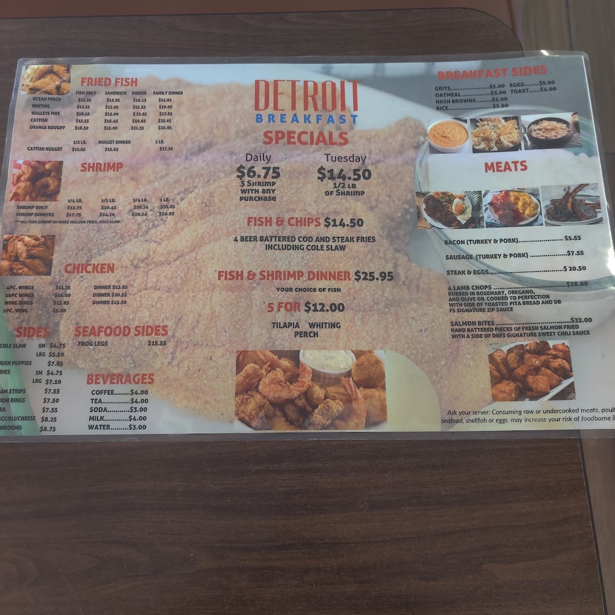 Detroit Breakfast menu board