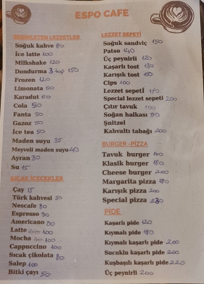 Espo Kafe menu board