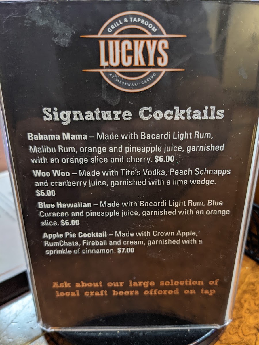 Lucky's Grill & Taproom menu board