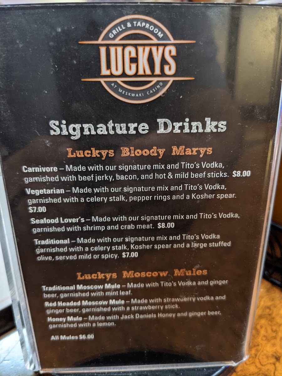 Lucky's Grill & Taproom menu board