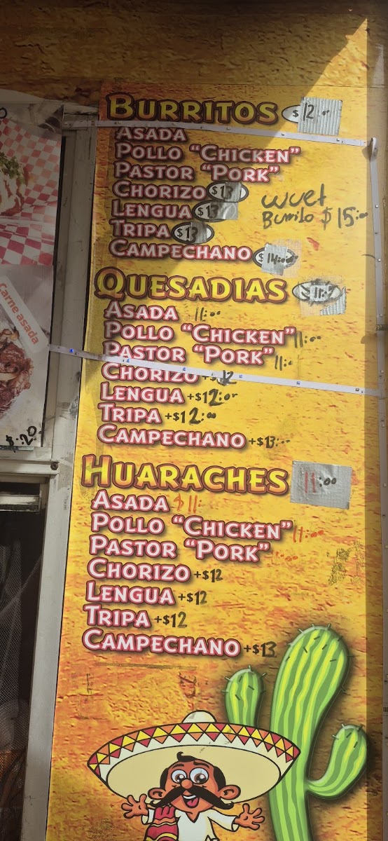 Taqueria juan colorado menu board