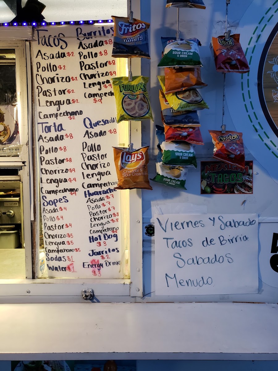 Taqueria juan colorado menu board