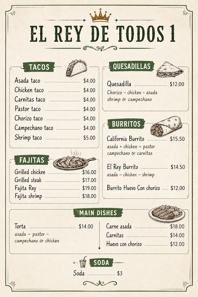 El rey de todos 1 menu board