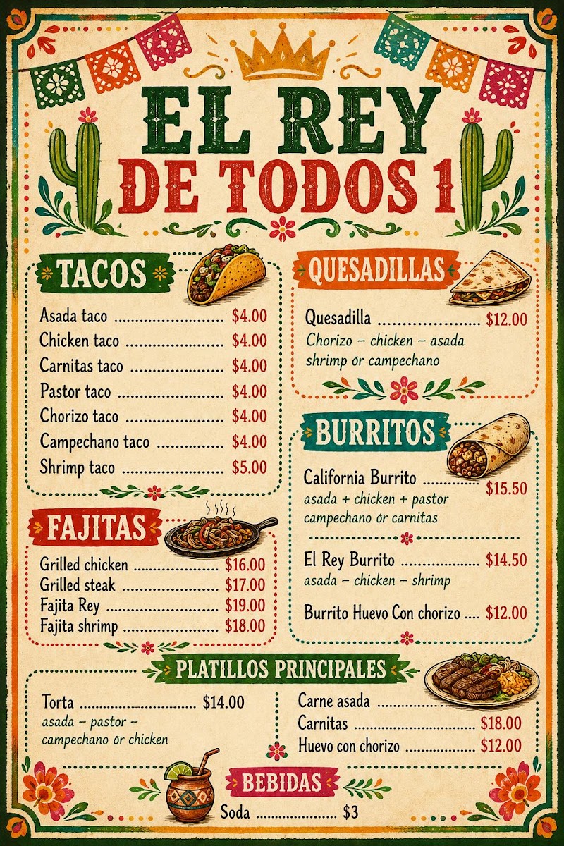 El rey de todos 1 menu board