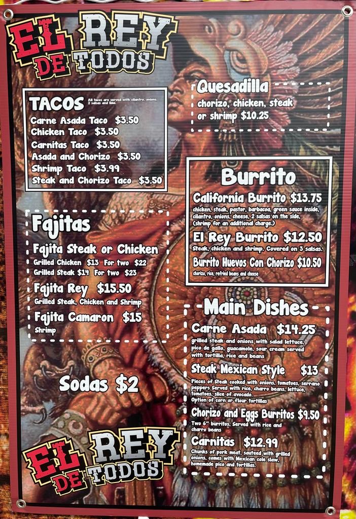 El rey de todos 1 menu board