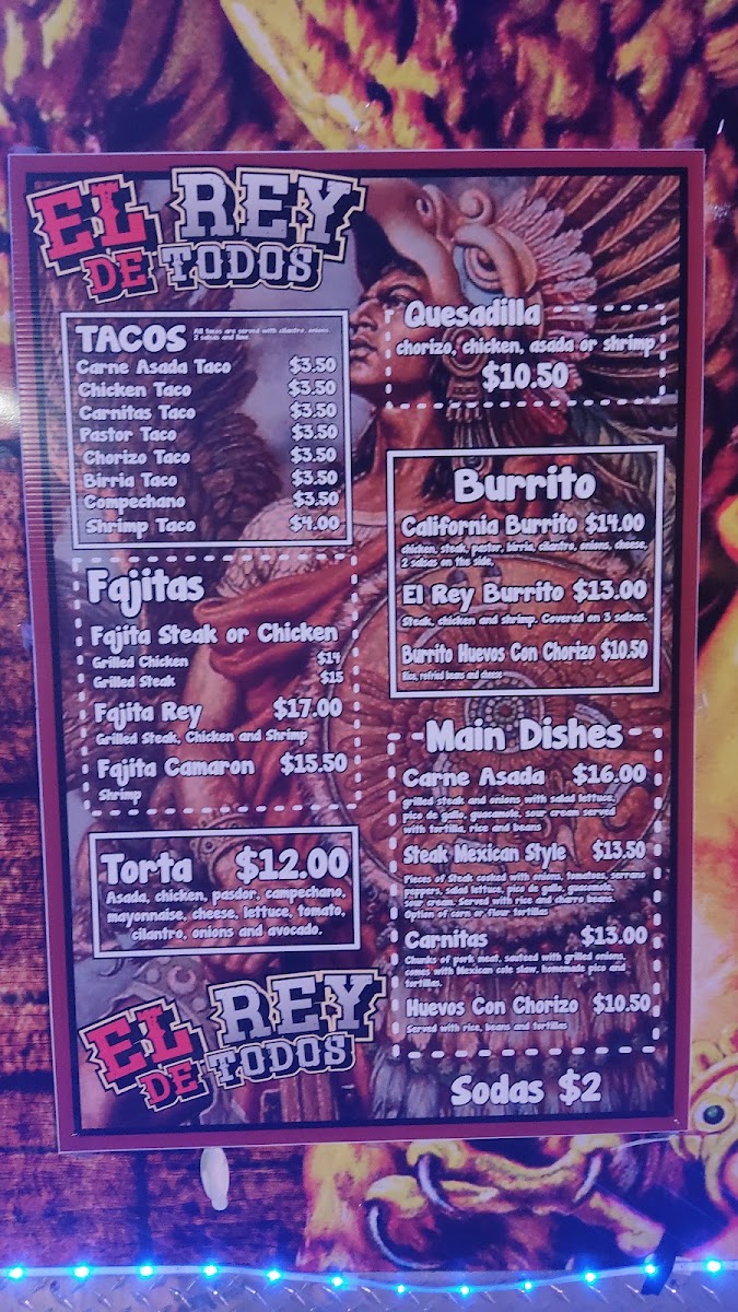 El rey de todos 1 menu board