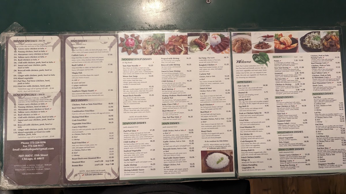Siam Thai menu board
