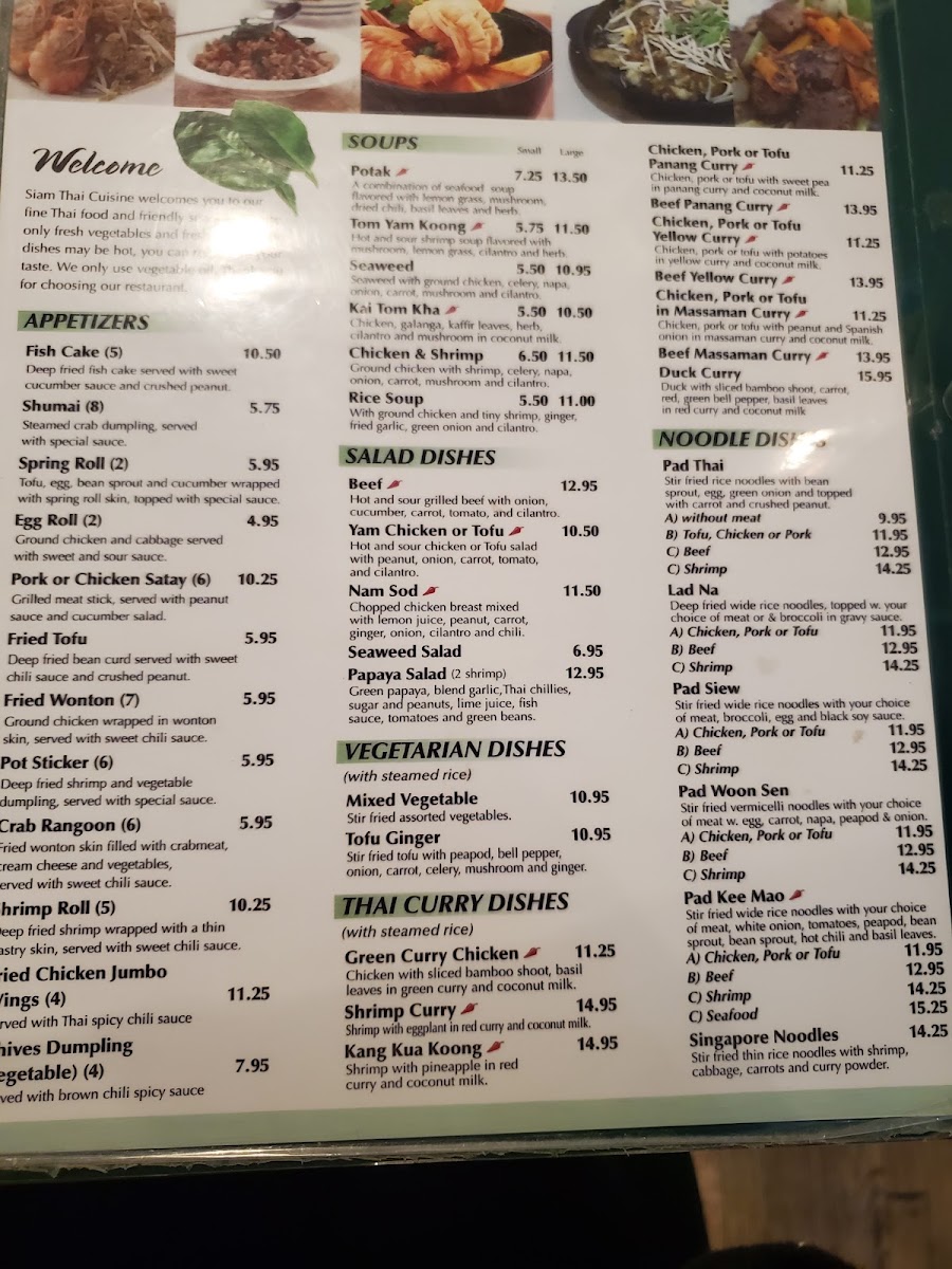 Siam Thai menu board