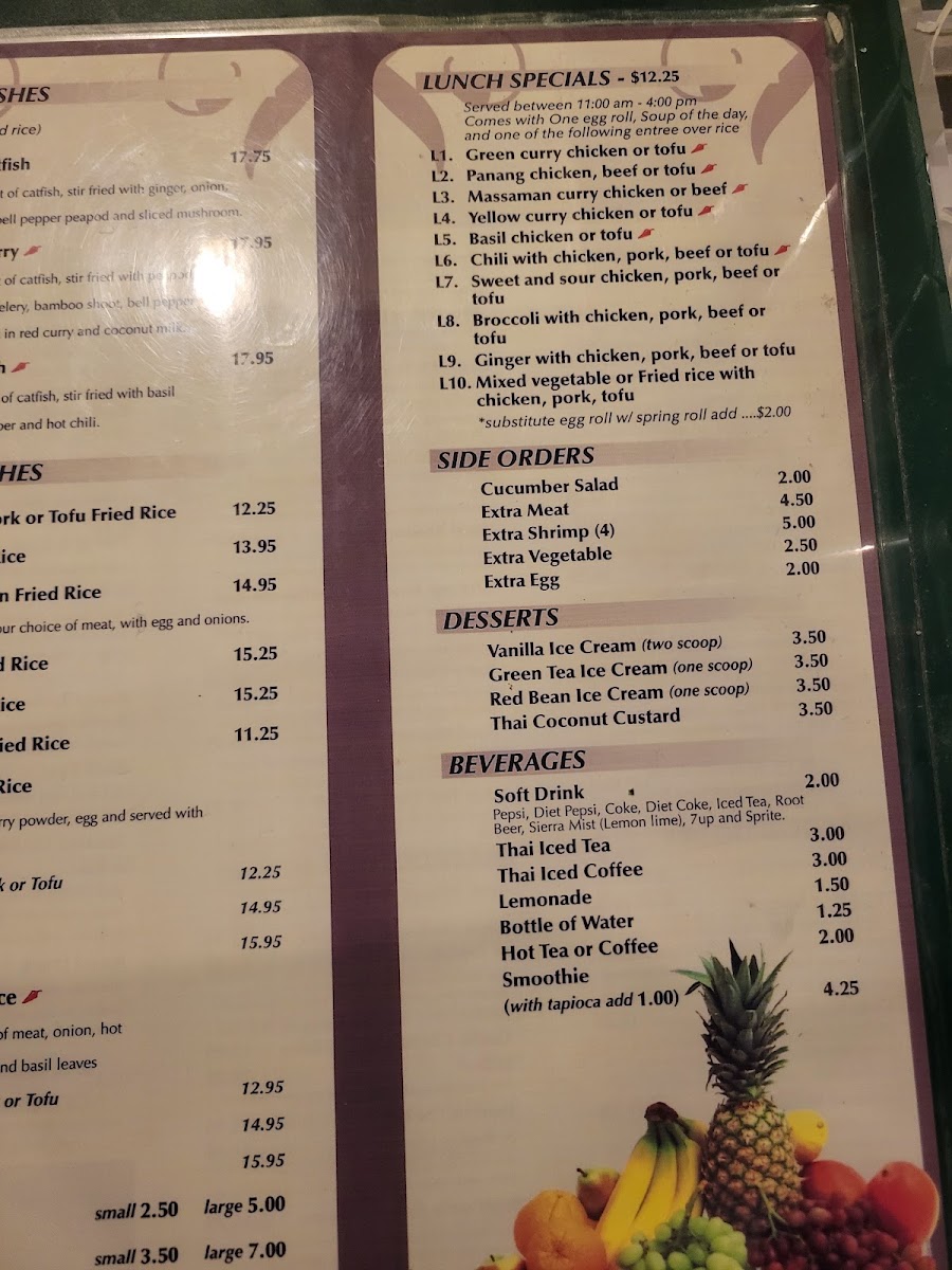 Siam Thai menu board