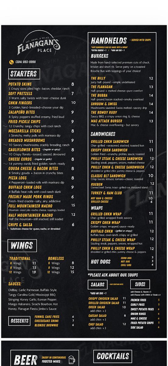Flanagan’s Place menu board