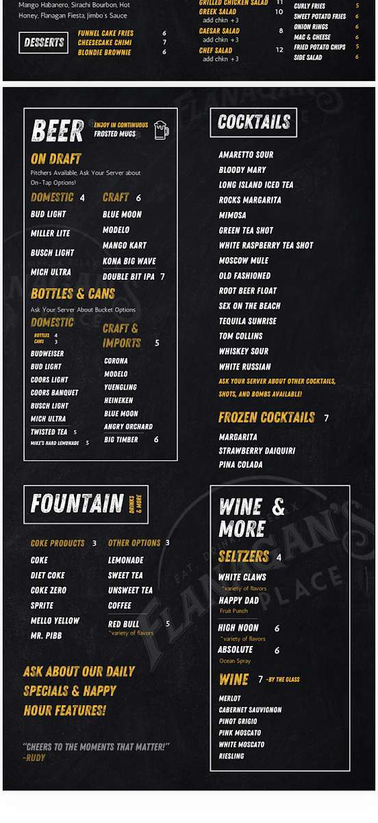 Flanagan’s Place menu board