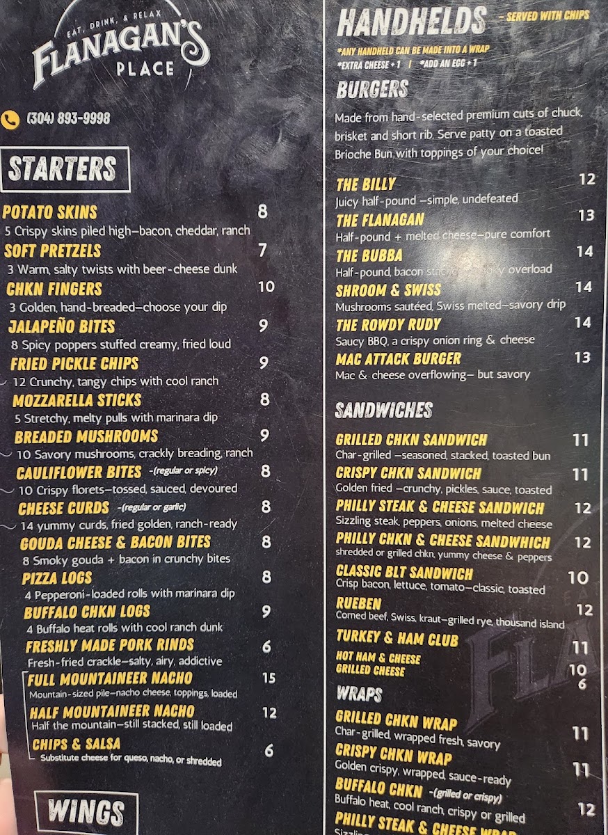 Flanagan’s Place menu board