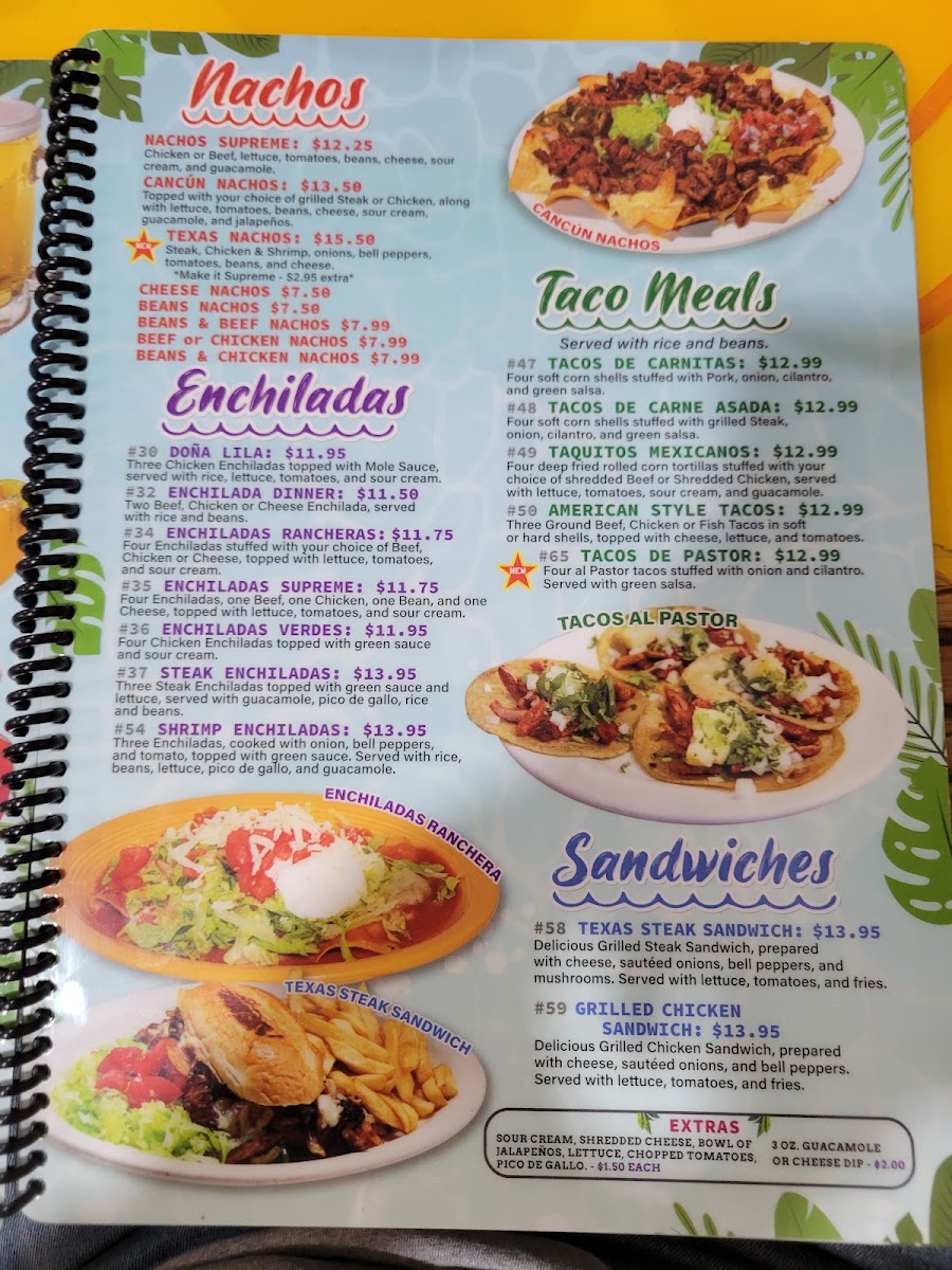 Cancuns Mexican Grill menu board
