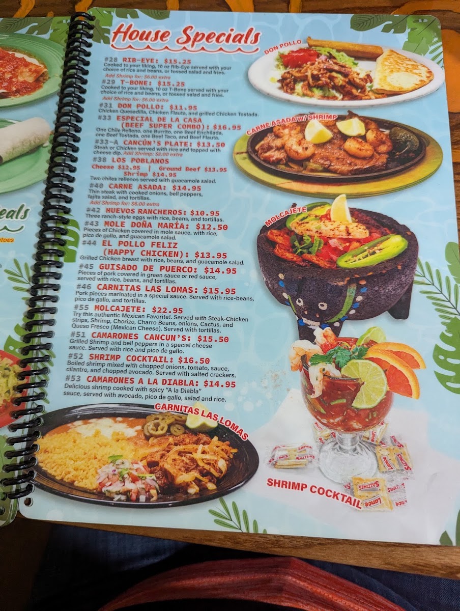Cancuns Mexican Grill menu board
