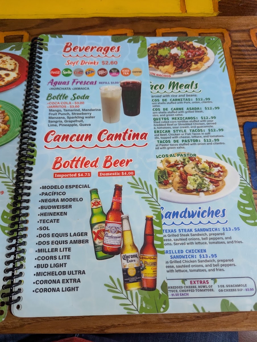 Cancuns Mexican Grill menu board
