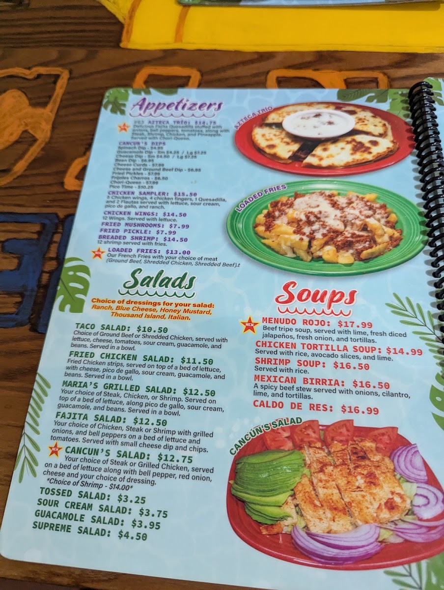 Cancuns Mexican Grill menu board