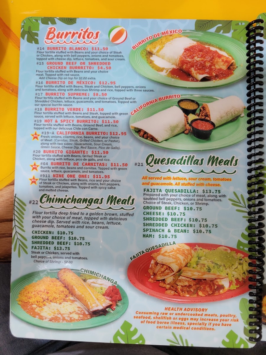 Cancuns Mexican Grill menu board