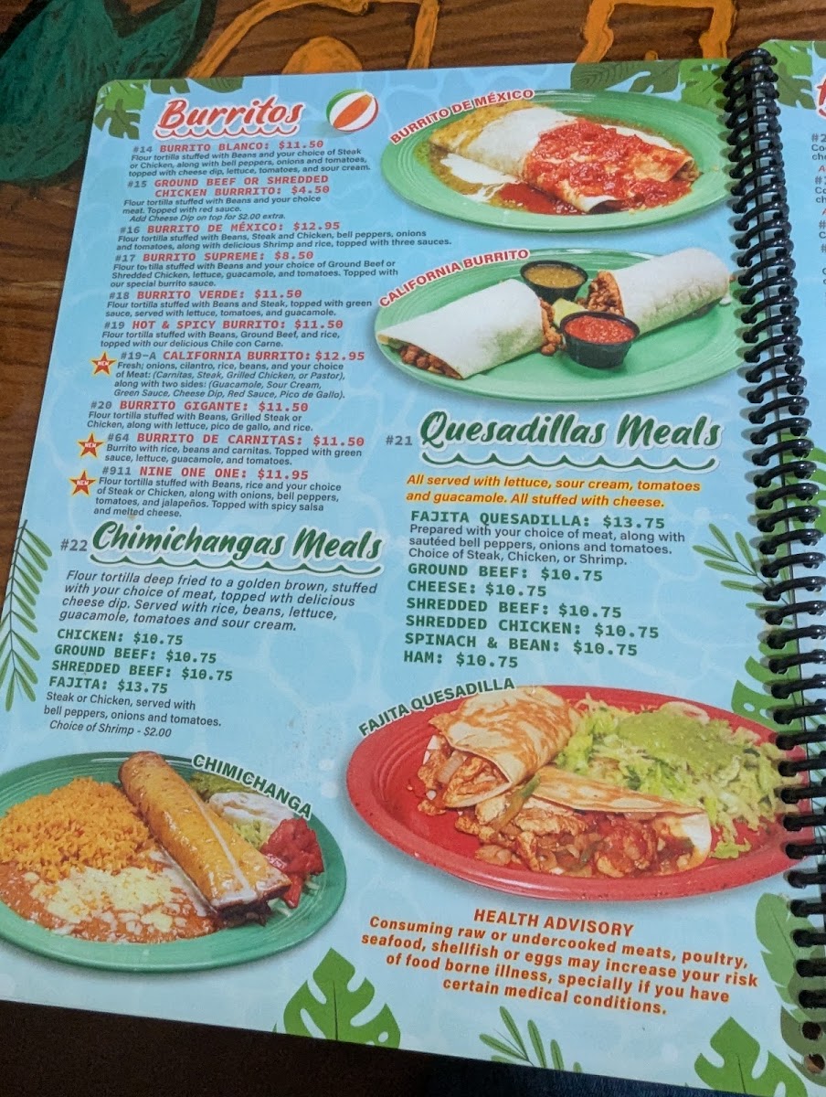 Cancuns Mexican Grill menu board