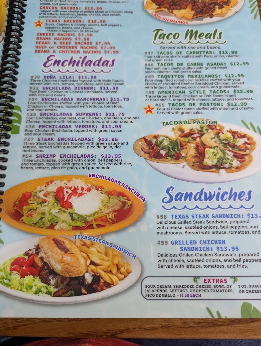 Cancuns Mexican Grill menu board