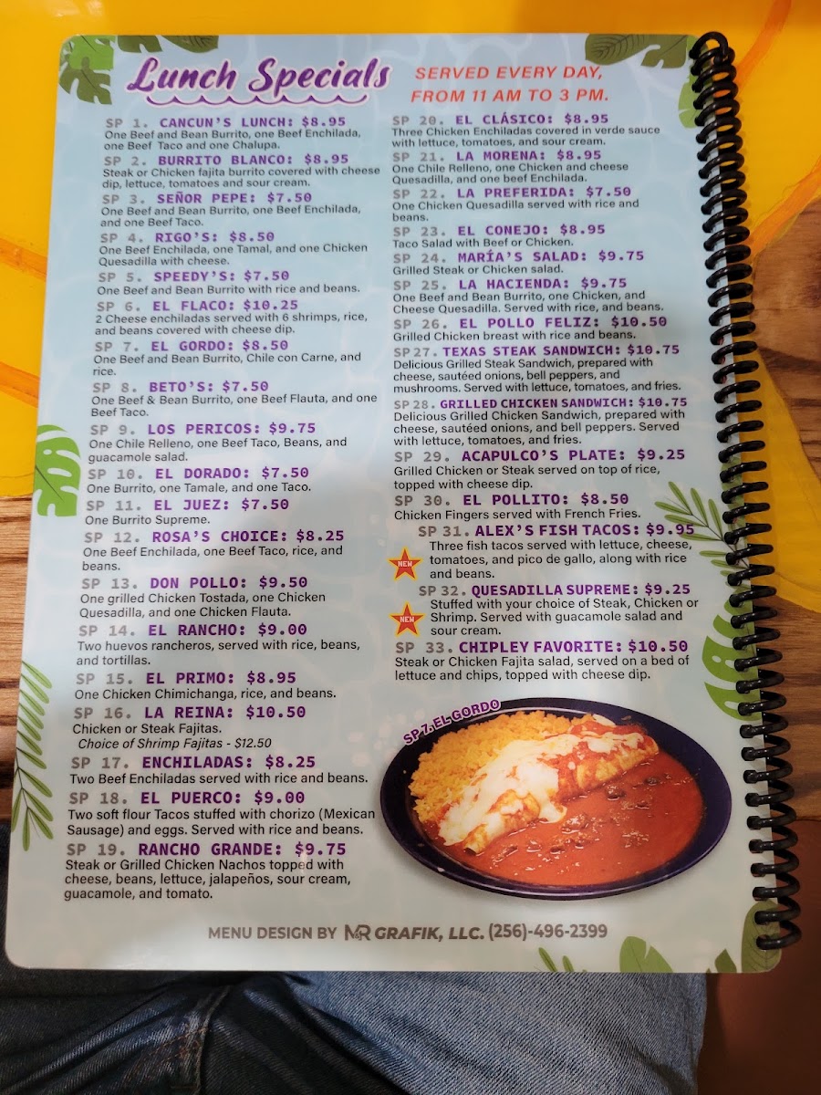 Cancuns Mexican Grill menu board