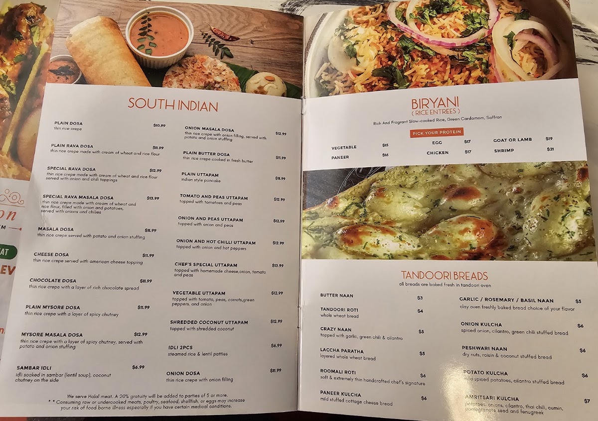 Saffron Indian Cafe menu board