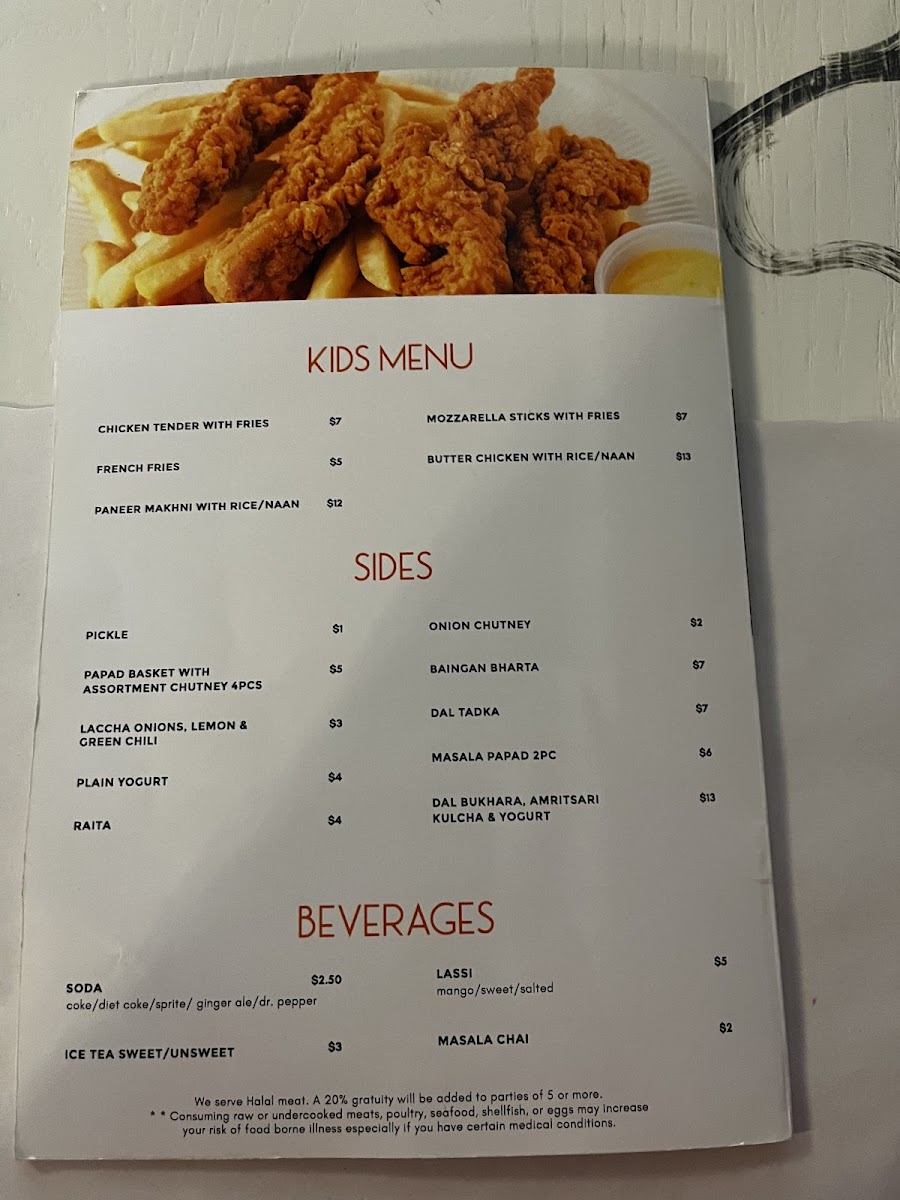Saffron Indian Cafe menu board
