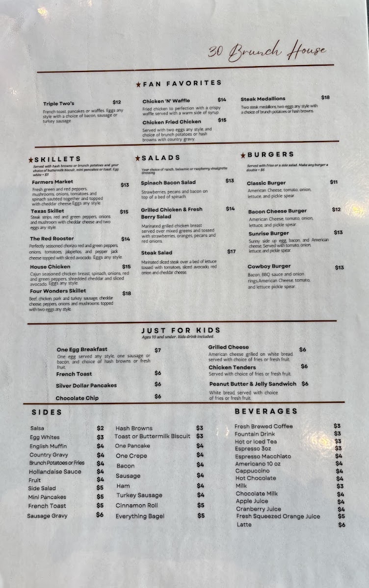 30 Brunch House menu board