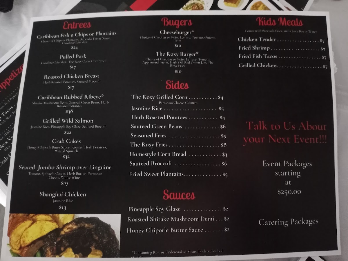 Roxyhall Island Cuisine menu board