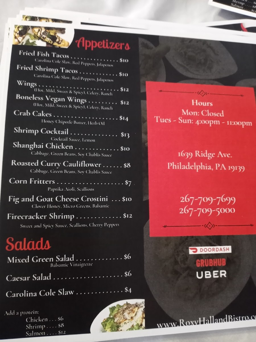 Roxyhall Island Cuisine menu board