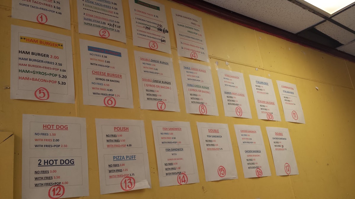 Vienna Taco House menu board