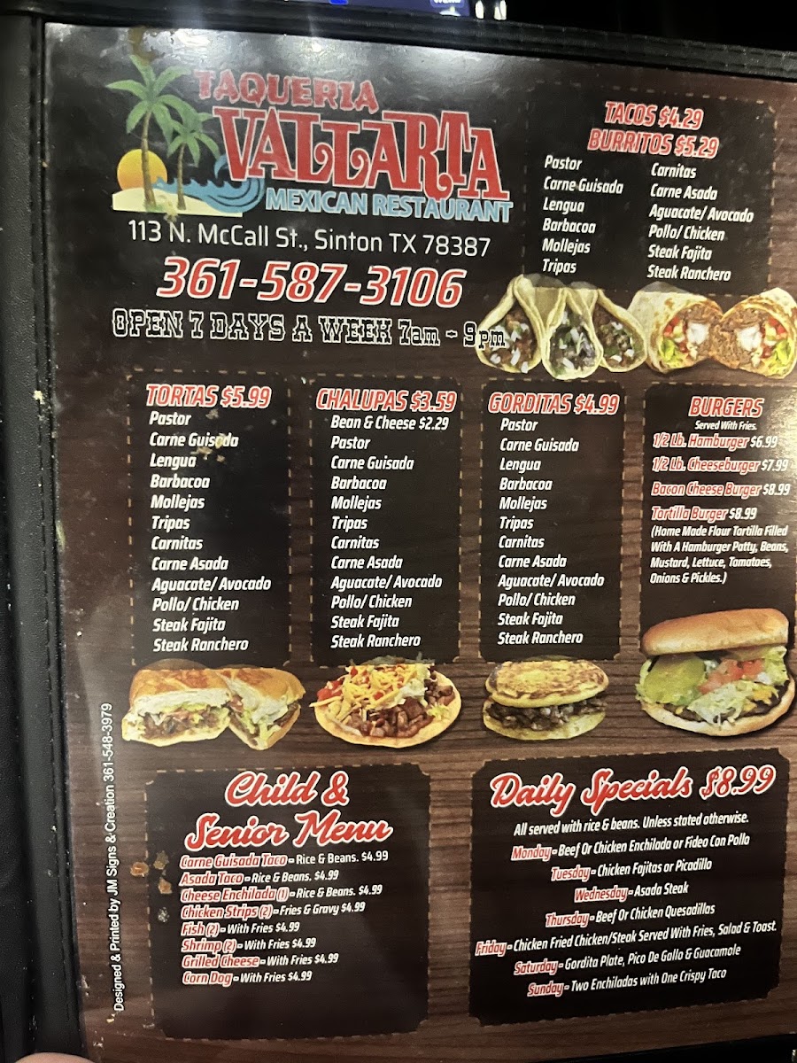 Vallarta Taqueria menu board