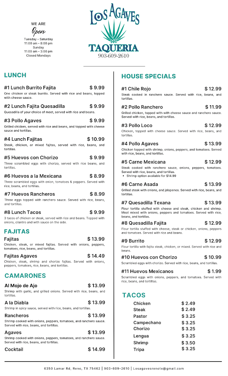 Los Agaves- Taqueria menu board
