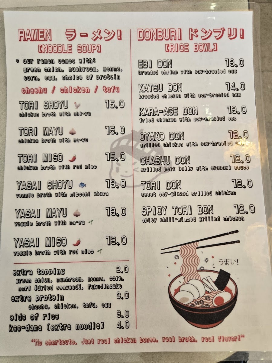 YOICHI RAMEN & DONBURI menu board