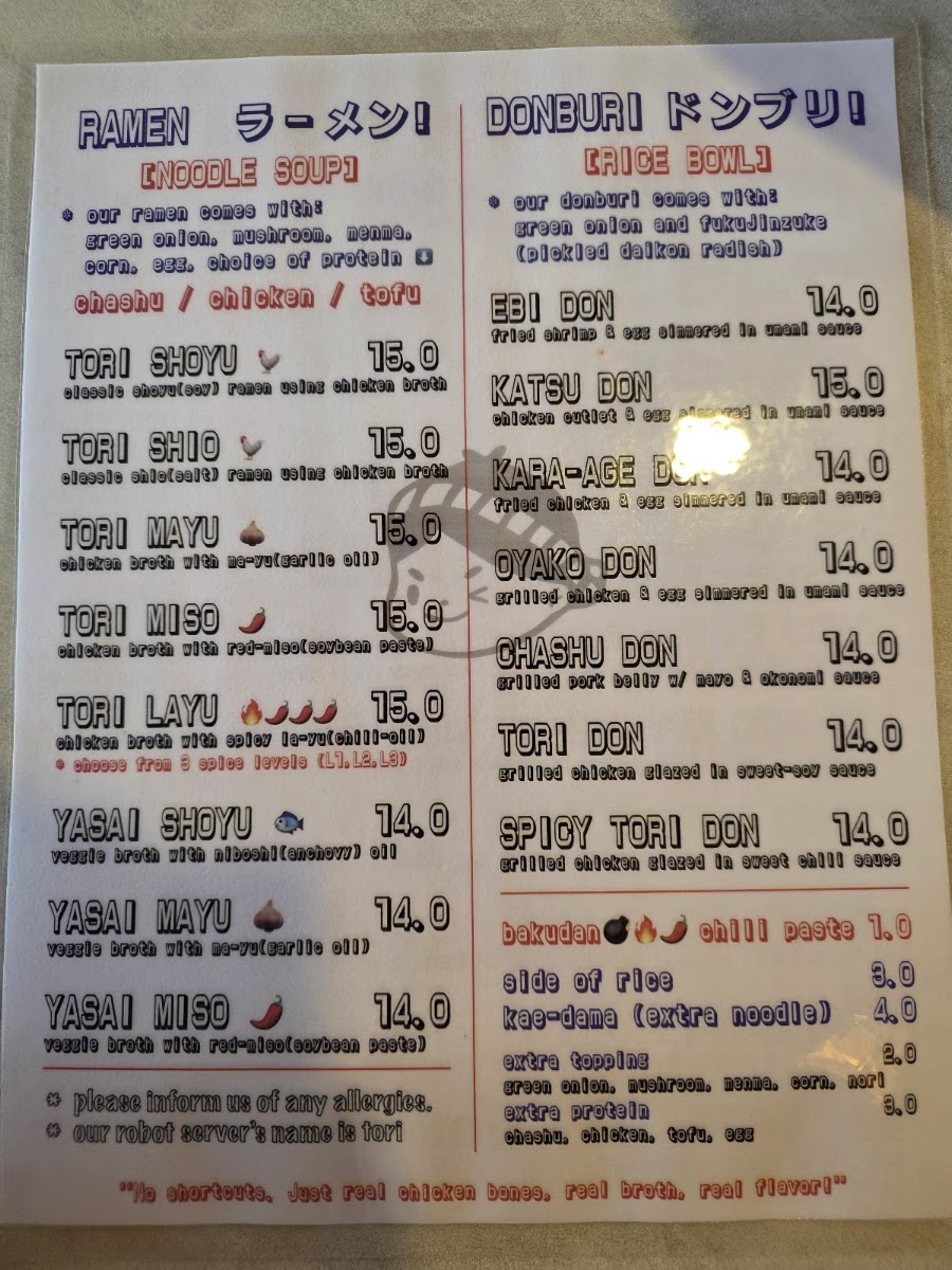 YOICHI RAMEN & DONBURI menu board
