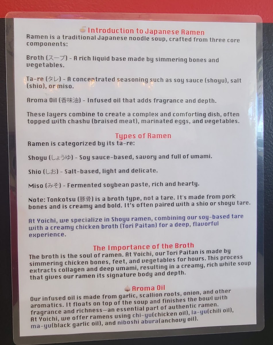 YOICHI RAMEN & DONBURI menu board