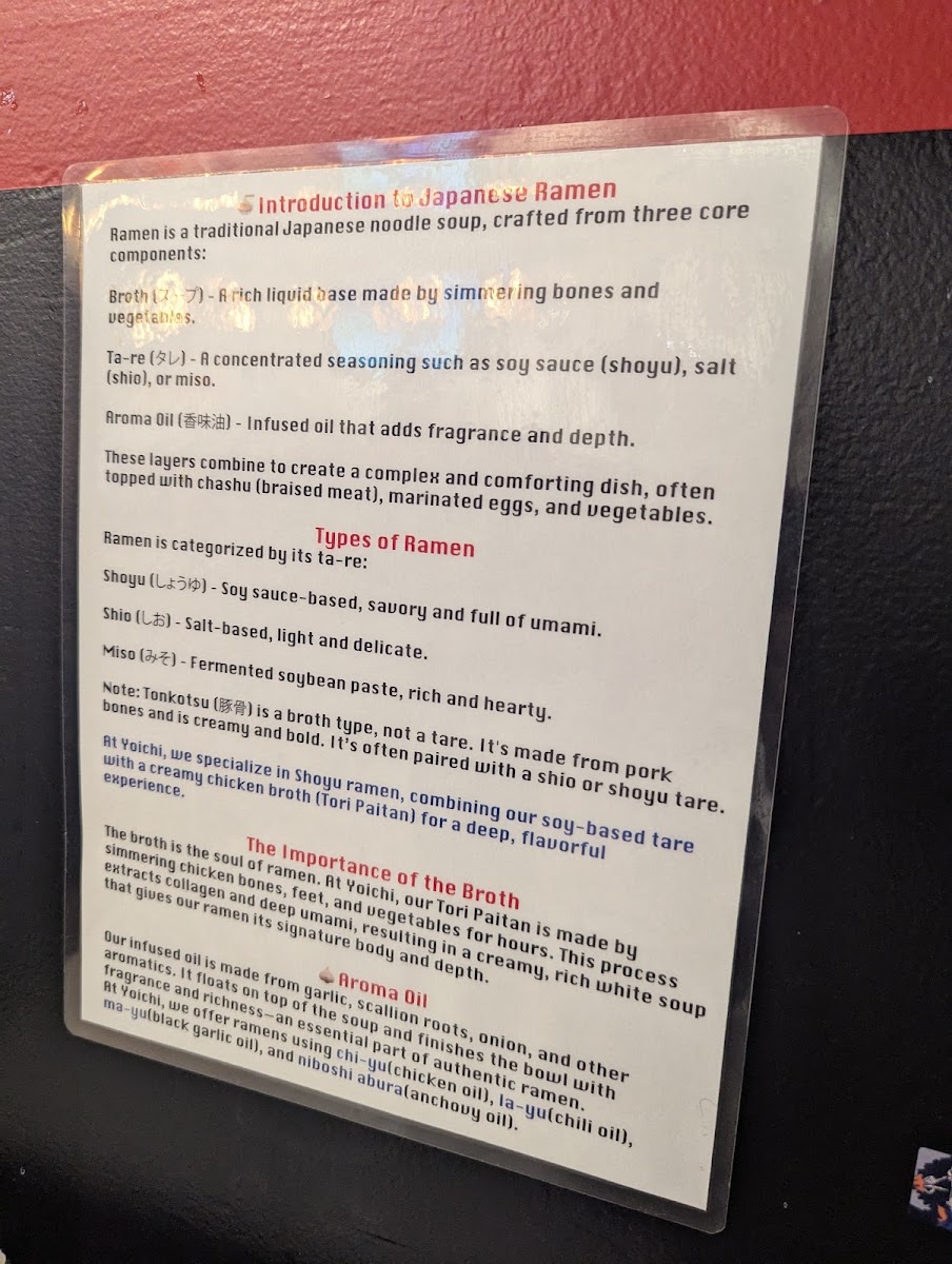 YOICHI RAMEN & DONBURI menu board