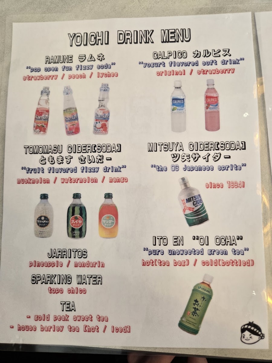 YOICHI RAMEN & DONBURI menu board