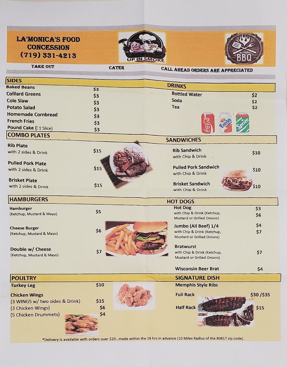 La' Monicas Concession Stand menu board