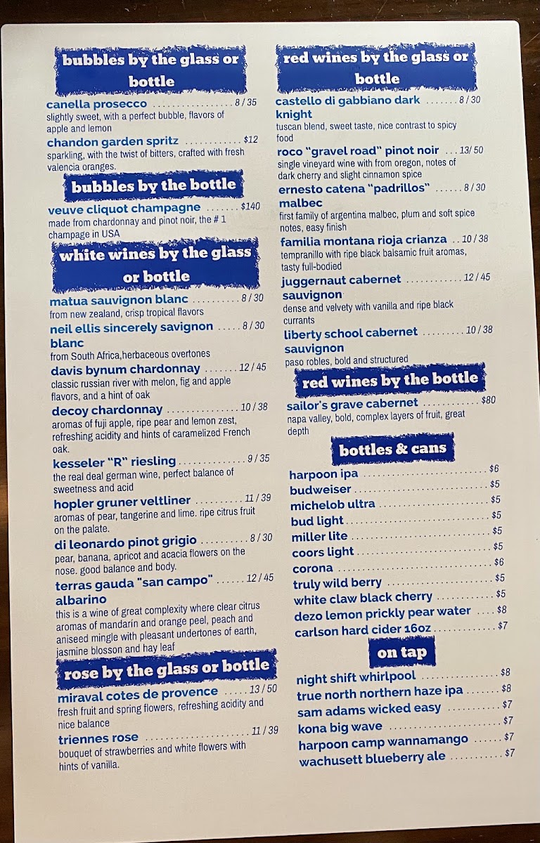 Shipyard Tavern menu board