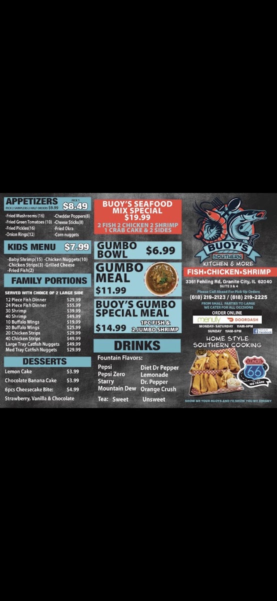 Buoy’s southern kitchen & more menu board