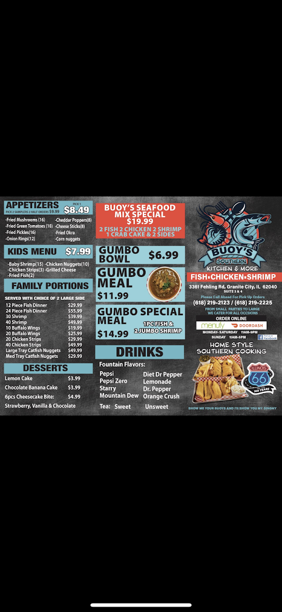 Buoy’s southern kitchen & more menu board