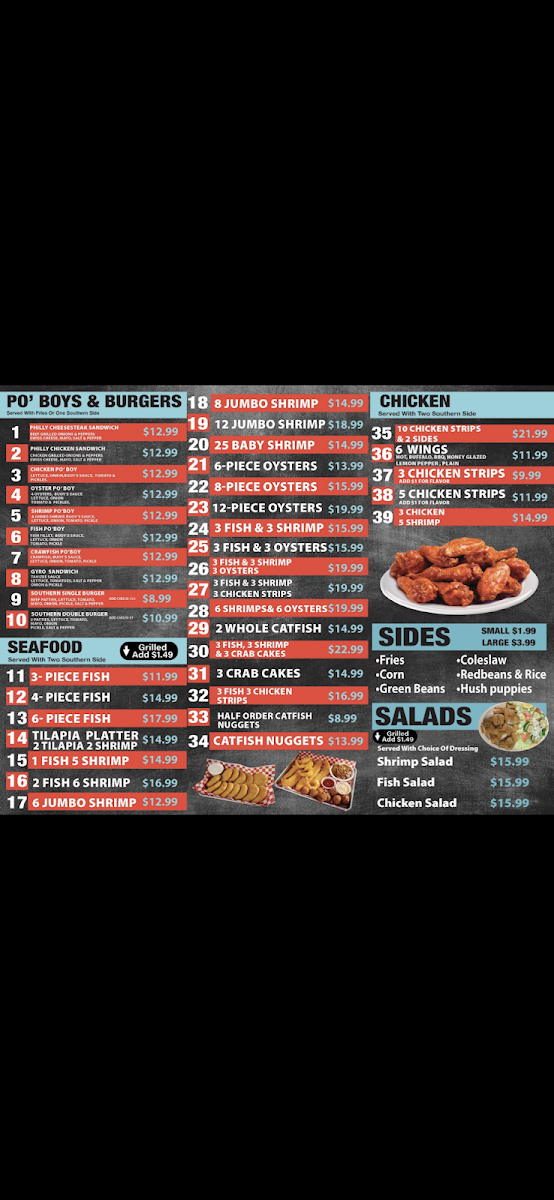 Buoy’s southern kitchen & more menu board